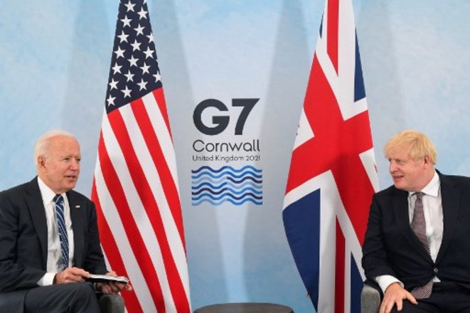 Joe Biden et Boris Johnson au sommet du G-7 en Cornouailles le 10 juin © Toby Melville/ AFP
