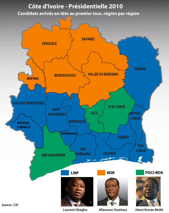 Carte électorale de Côte d'Ivoire 2010