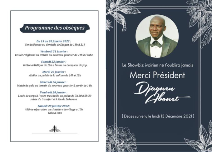 Programme des obsèques Programme des obsèques