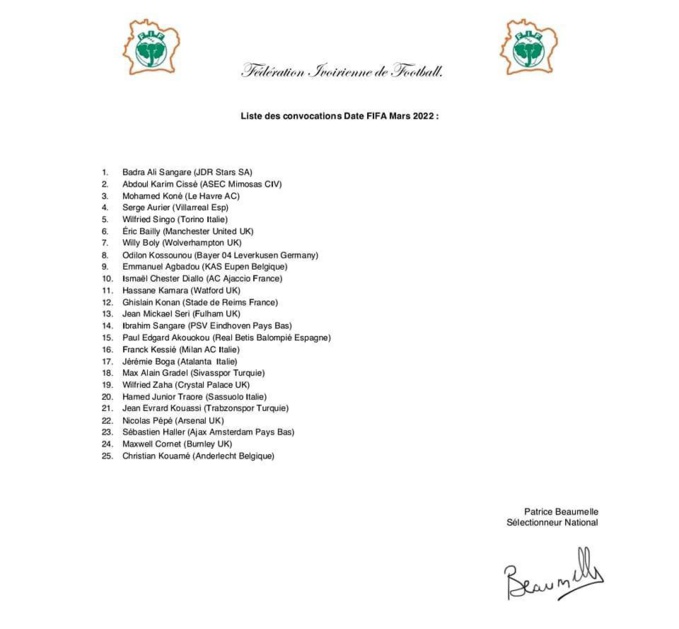 Football- Amical Éléphants : Les 25 Éléphants dévoilés Football- Amical Éléphants : Les 25 Éléphants dévoilés