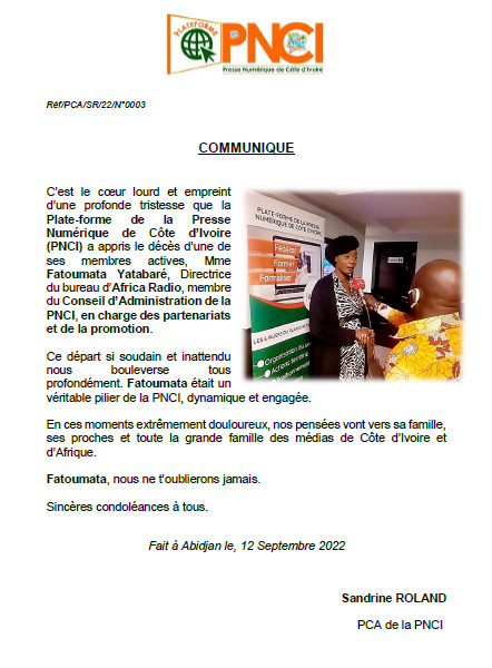 LE MONDE DES MEDIAS EN DEUIL - COMMUNIQUE PNCI LE MONDE DES MEDIAS EN DEUIL - COMMUNIQUE PNCI