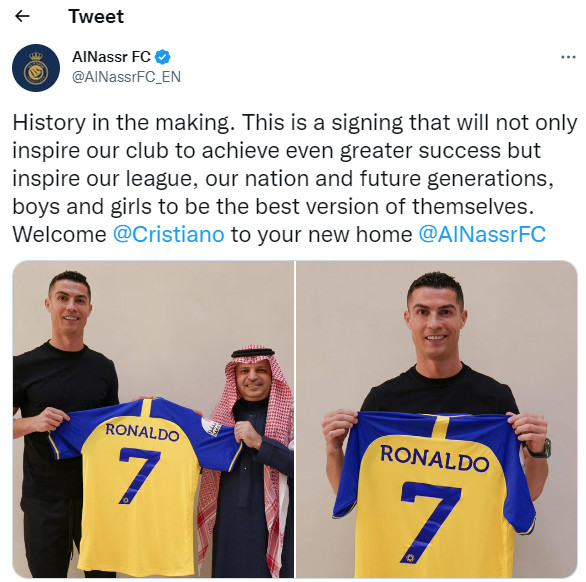Football : Cristiano Ronaldo signe un contrat saoudien avec le Club Al Nasr Football : Cristiano Ronaldo signe un contrat saoudien avec le Club Al Nasr
