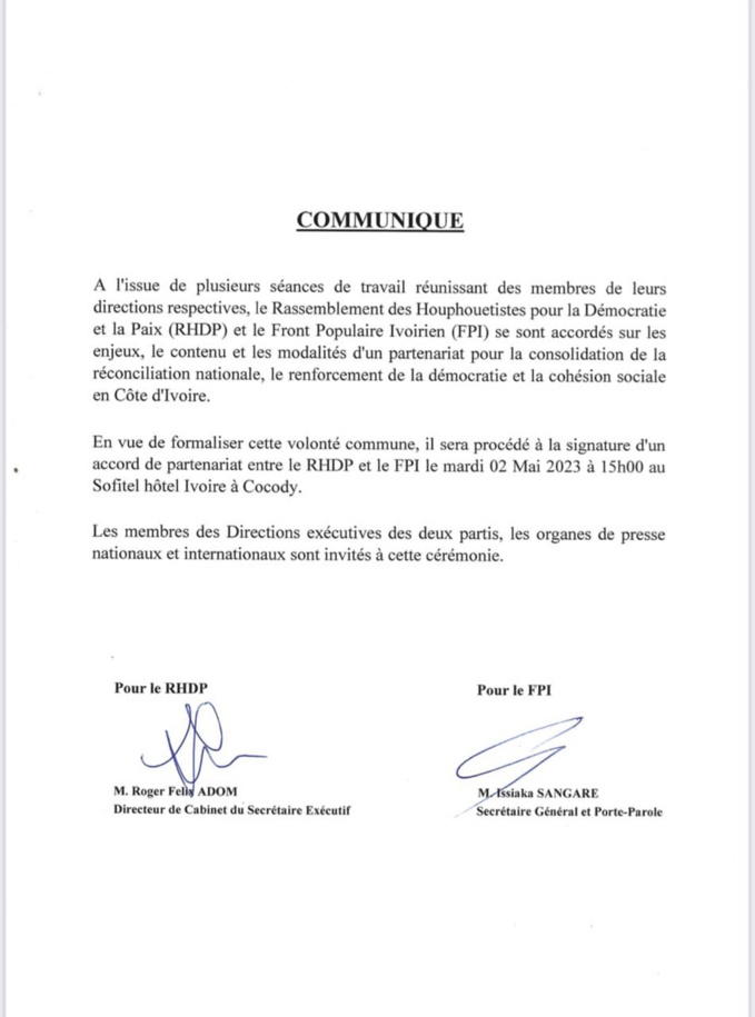 Voici le communiqué Voici le communiqué