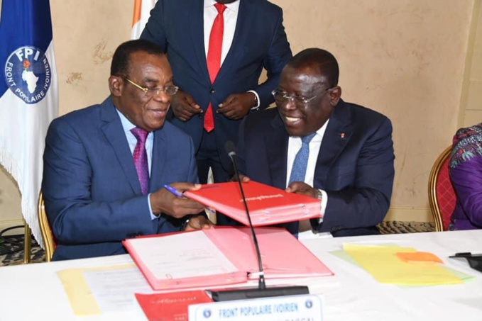 MM. Affi N'Guessan Pascal président du Fpi et Cissé Ibrahim Bacongo, secrétaire exécutif du Rhdp