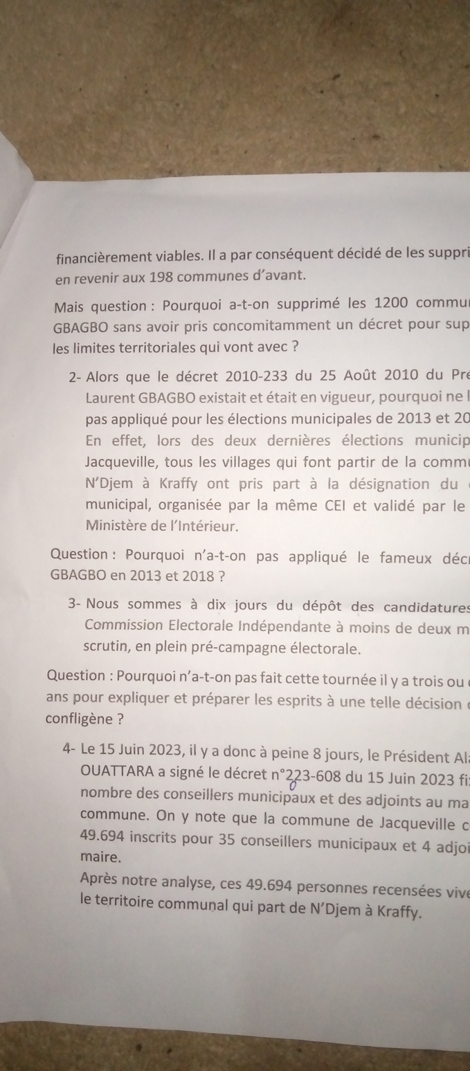 Élections municipales/ Les chefs de terres et des villages de Jacqueville en colère. Élections municipales/ Les chefs de terres et des villages de Jacqueville en colère.