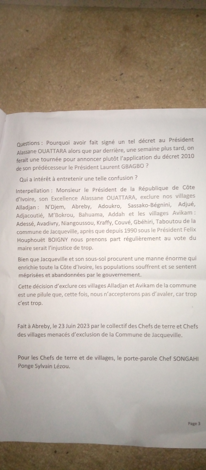 Un extrait de la déclaration