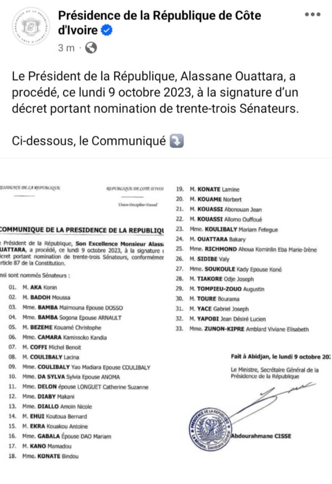 Désignation des 33 sénateurs/ La curieuse nomination de Kandia Camara. Désignation des 33 sénateurs/ La curieuse nomination de Kandia Camara.