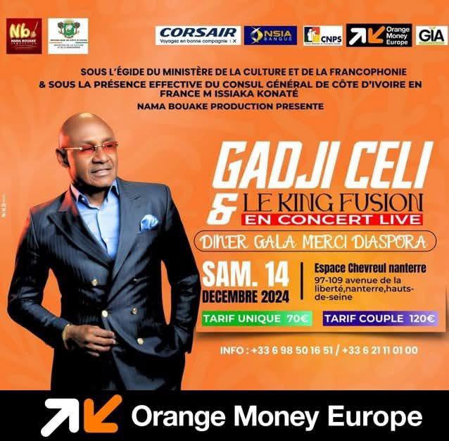 Showbiz/ A Paris, Gadji Celi remerciera ses fans de la diaspora ce samedi 14 décembre 2024. Showbiz/ A Paris, Gadji Celi remerciera ses fans de la diaspora ce samedi 14 décembre 2024.