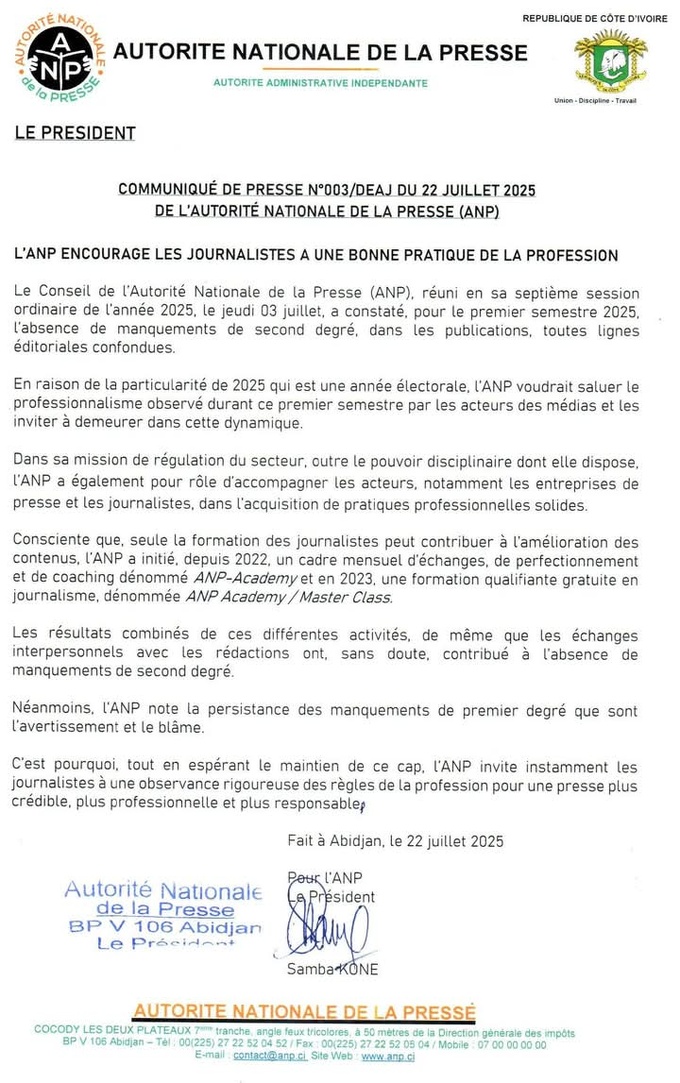 Médias/ L'ANP satisfaite du comportement exemplaire des journalistes Médias/ L'ANP satisfaite du comportement exemplaire des journalistes