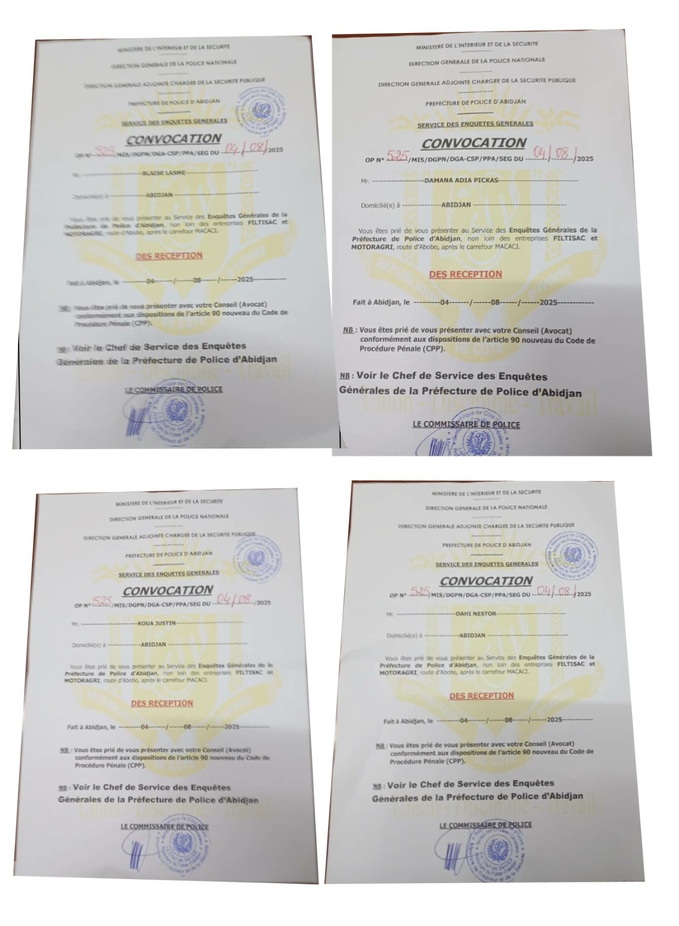 Politique/ Plusieurs responsables du Ppa-ci convoqués à la préfecture de police d'Abidjan Politique/ Plusieurs responsables du Ppa-ci convoqués à la préfecture de police d'Abidjan