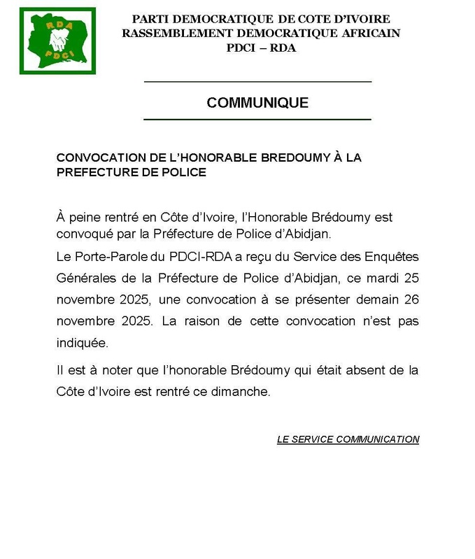 Pdci/  Rentré fraîchement de son exil forcé, Brédoumy encore visé par le régime. 