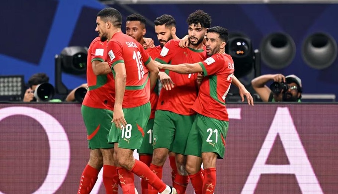 Brahim Díaz célèbre son but d’ouverture lors du match inaugural de la CAN 2025. Brahim Díaz célèbre son but d’ouverture lors du match inaugural de la CAN 2025.