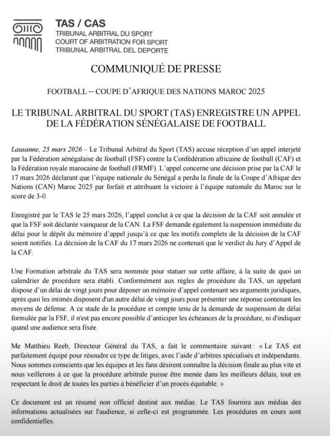 CAN 2025 : Le TAS entre en scène — Le football africain retient son souffle CAN 2025 : Le TAS entre en scène — Le football africain retient son souffle