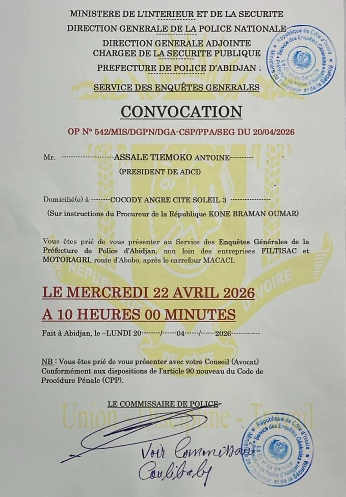 Politique/ Le député-maire de Tiassalé devant le procureur le mercredi ; les militants de l'Adci et des populations se mobilisent Politique/ Le député-maire de Tiassalé devant le procureur le mercredi ; les militants de l'Adci et des populations se mobilisent