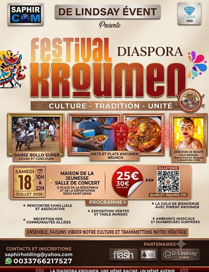 Culture Africaine / Saint-Denis accueille la 1ère édition du Festival diaspora Kroumen, le 18 juillet