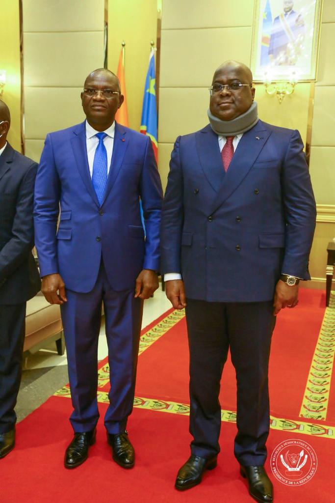 Sem Metch Adjé Silas, ambassadeur de la Côte d'Ivoire (à gauche) et le président de la Rdc, Sem Antoine Tschisékédi