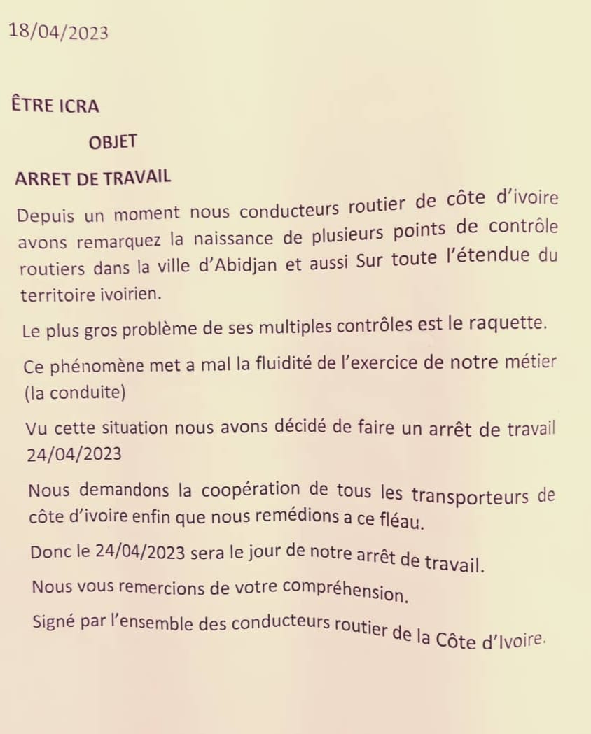 Une copie de l'appel à des manifestations d'un groupe de conducteurs