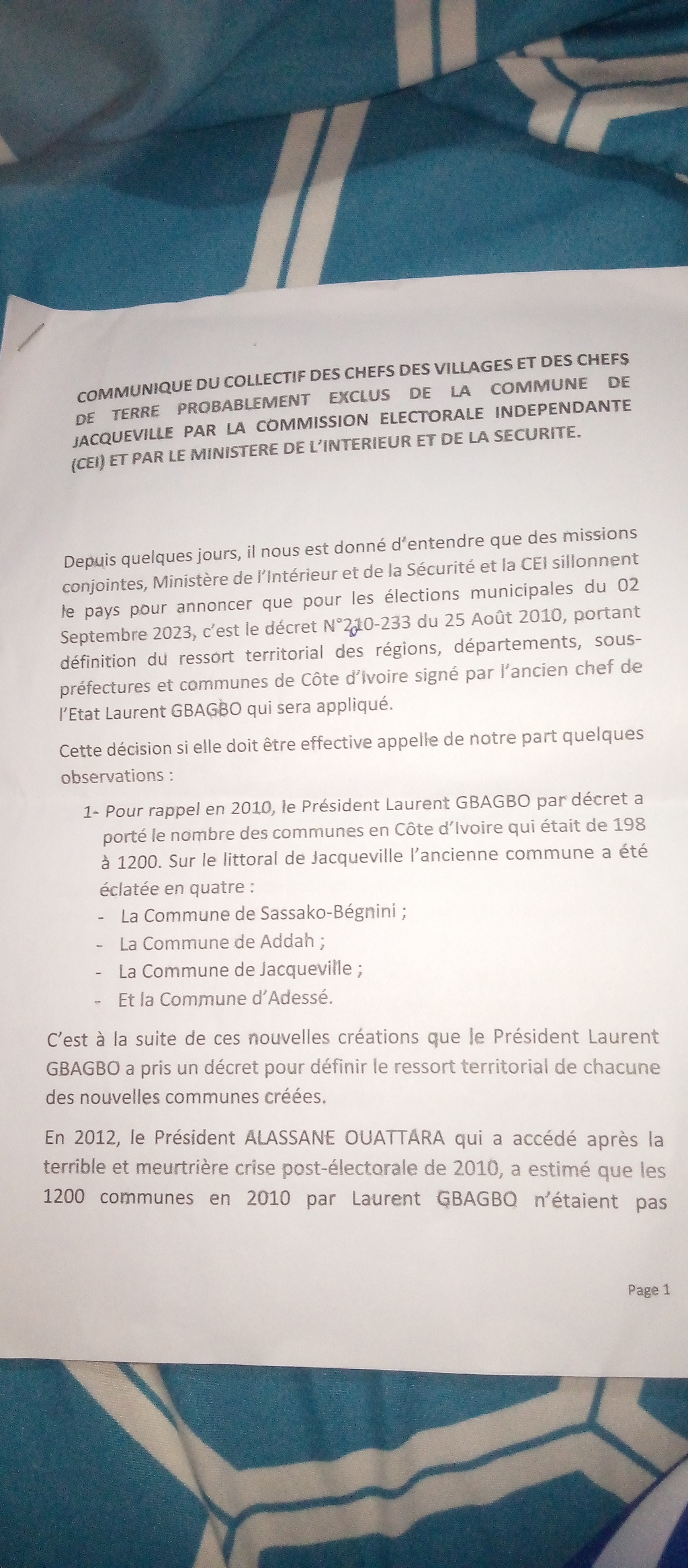 Élections municipales/ Les chefs de terres et des villages de Jacqueville en colère.