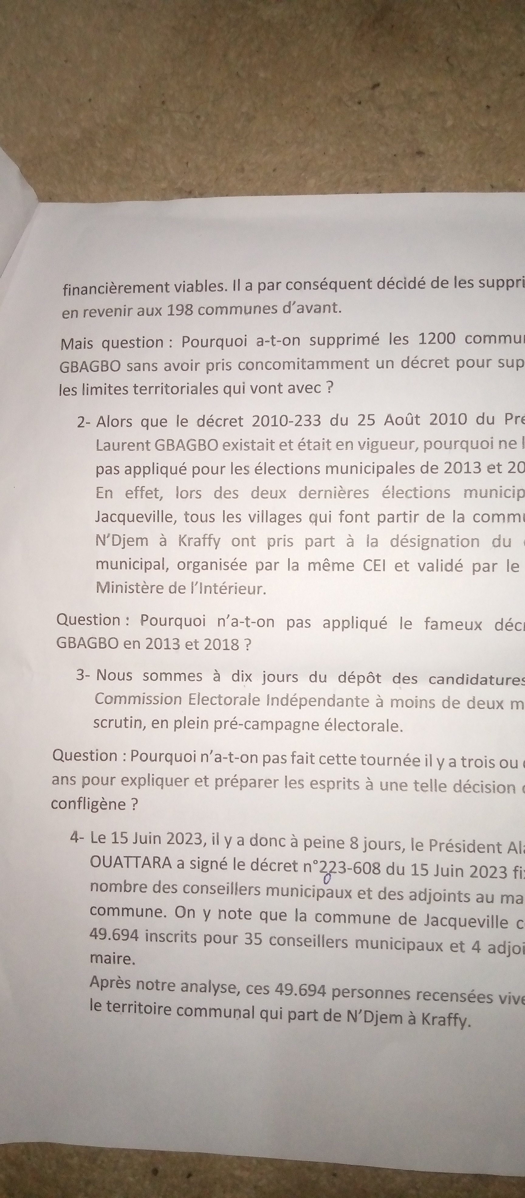 Élections municipales/ Les chefs de terres et des villages de Jacqueville en colère. Élections municipales/ Les chefs de terres et des villages de Jacqueville en colère.