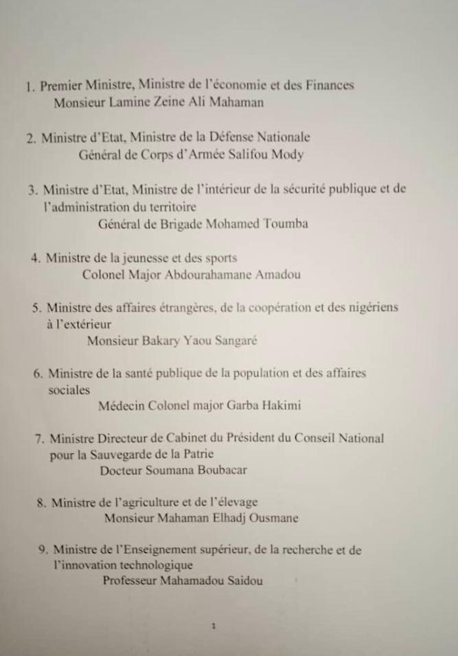 Niger/ La junte forme un gouvernement civilo-militaire. Niger/ La junte forme un gouvernement civilo-militaire.