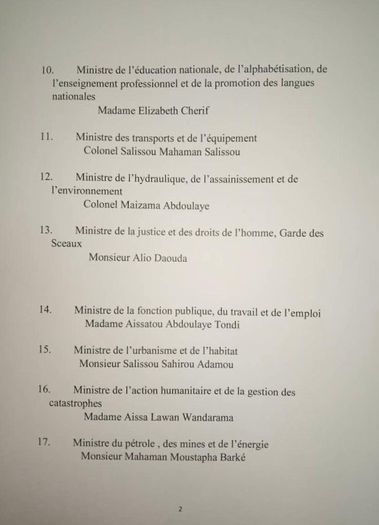 Niger/ La junte forme un gouvernement civilo-militaire. Niger/ La junte forme un gouvernement civilo-militaire.