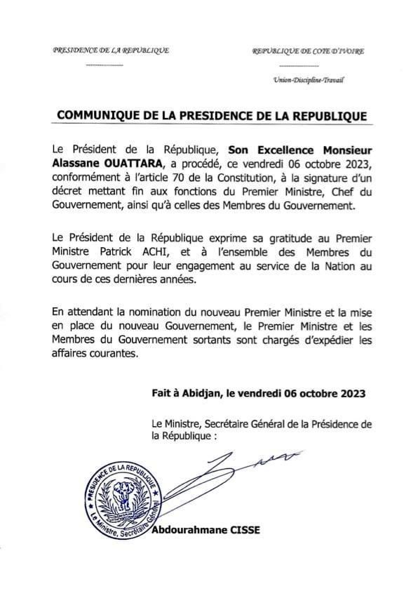 Primature/ Ouattara met-il définitivement fin à la mission de Patrick Achi ?
