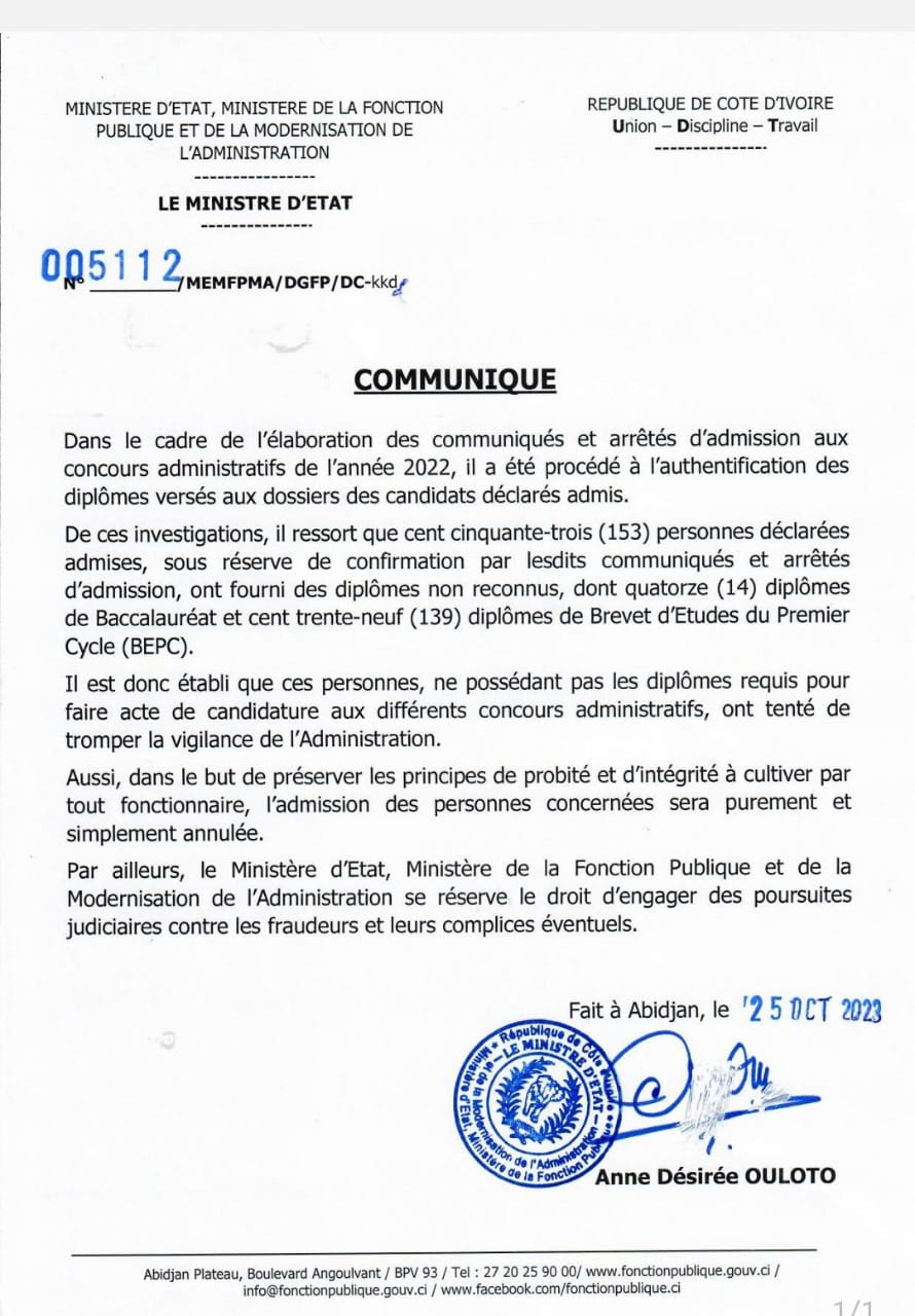 Voici le communiqué Voici le communiqué