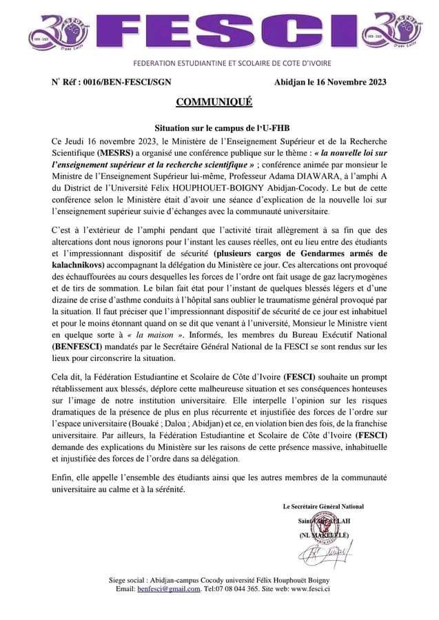C'était chaud à Cocody hier/ L'université dans un nuage de lacrymogènes C'était chaud à Cocody hier/ L'université dans un nuage de lacrymogènes