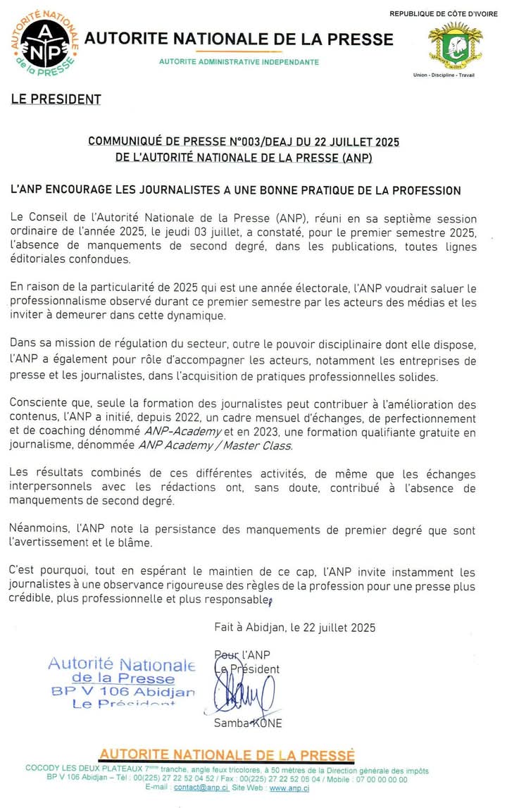Médias/ L'ANP satisfaite du comportement exemplaire des journalistes Médias/ L'ANP satisfaite du comportement exemplaire des journalistes