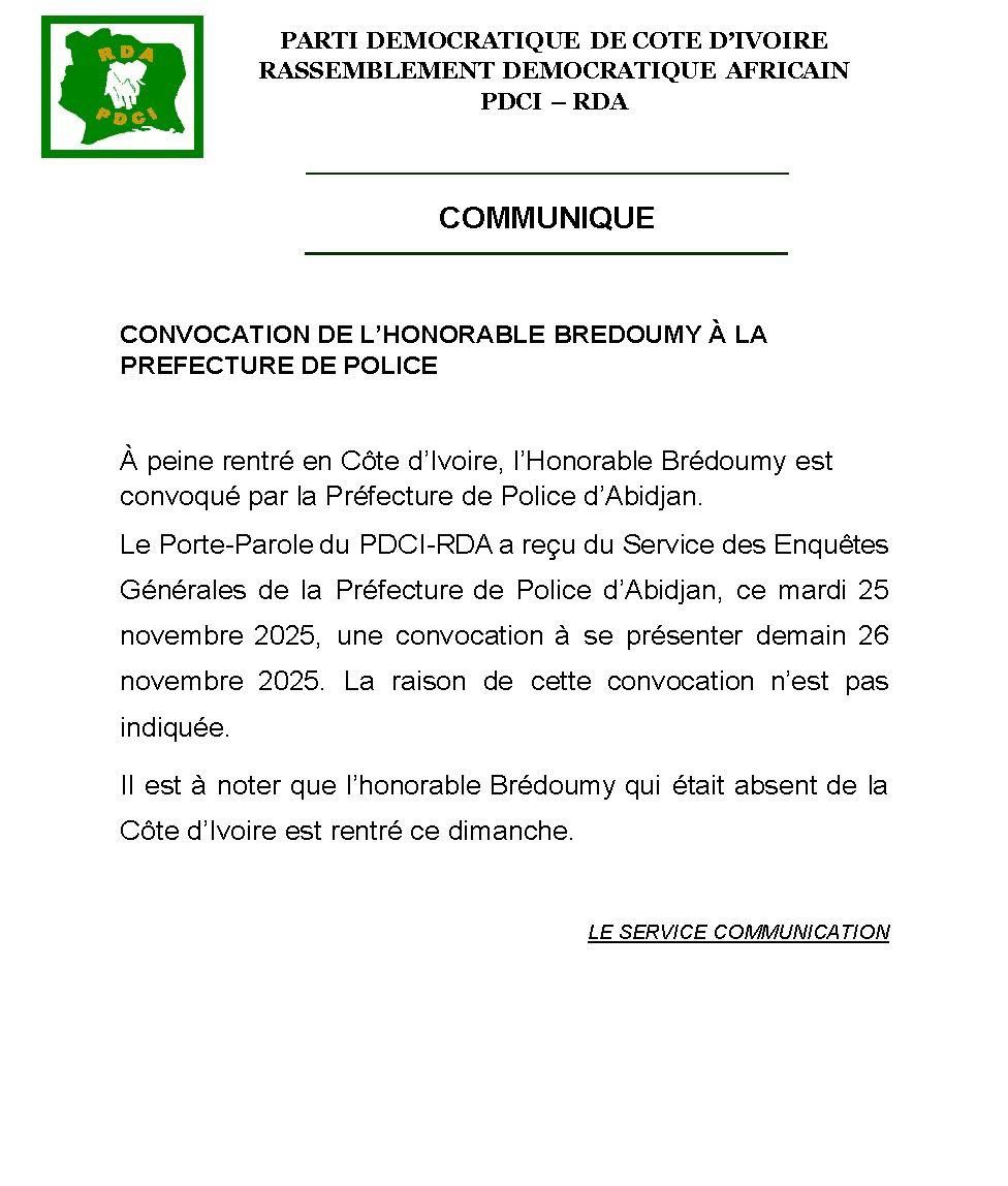 Pdci/  Rentré fraîchement de son exil forcé, Brédoumy encore visé par le régime. 