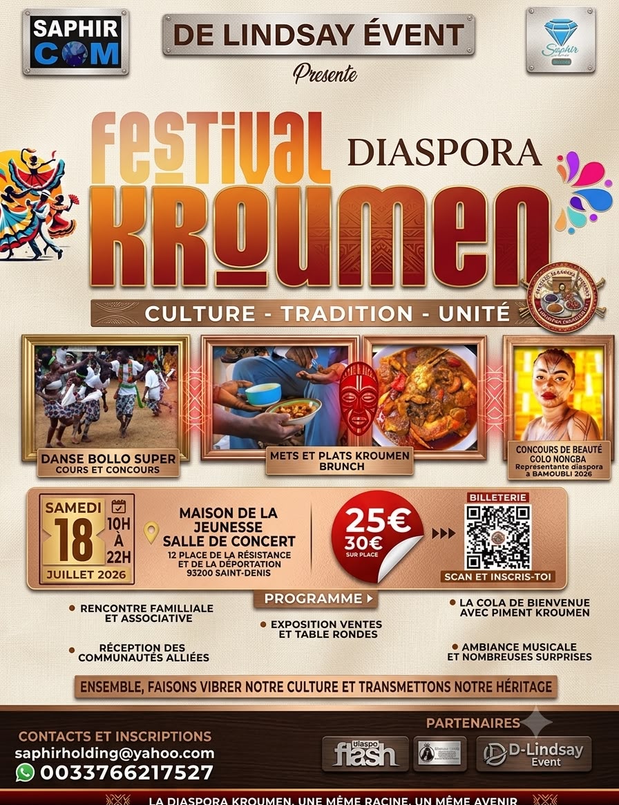 Culture Africaine / Saint-Denis accueille la 1ère édition du Festival diaspora Kroumen, le 18 juillet