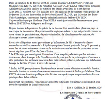 L'Affaire Epstein éclabousse la Côte d'Ivoire : Le FPI exige une enquête sur la DGA de GESTOCI, Nina Keïta